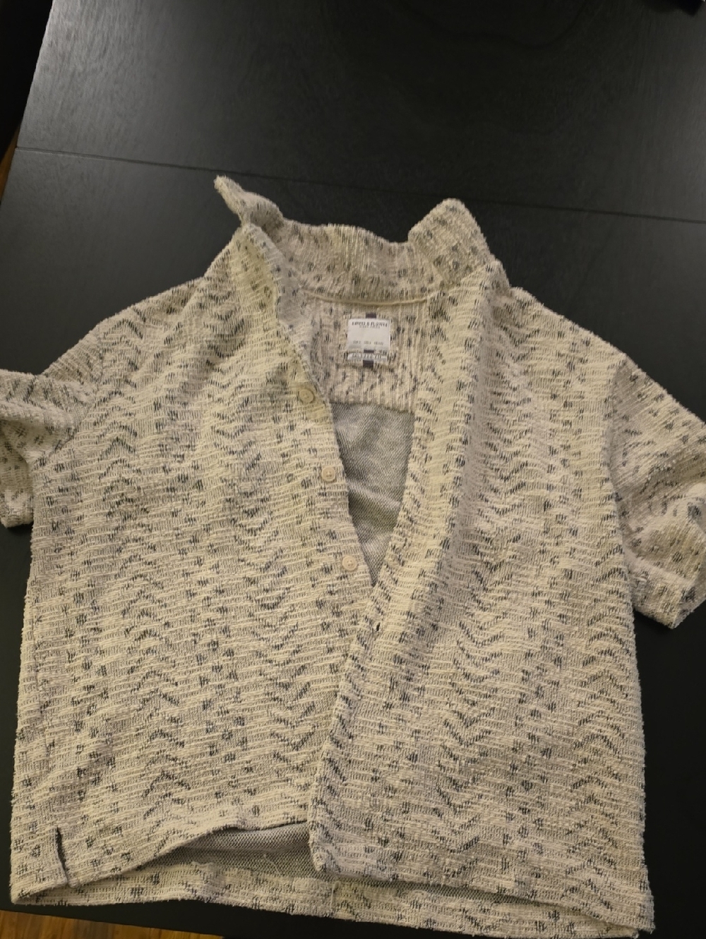 Denim & Flower Cream and Black Textured Short-Sleeve Cardigan
